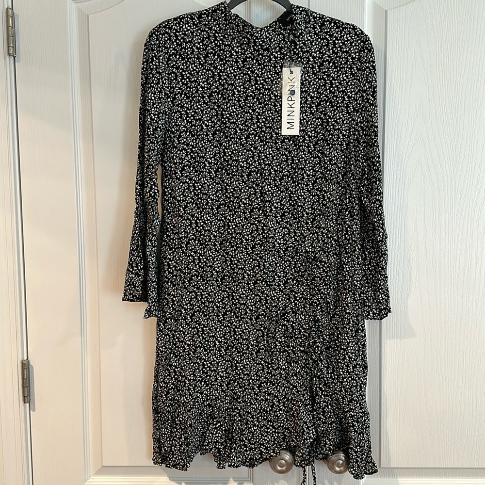 NWT Minkpink Black Patterned Mini Dress, Size Medium